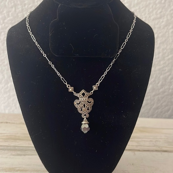 Judith Jack Jewelry - Judith Jack Sterling Silver Marcasite Drop Pendant Necklace.